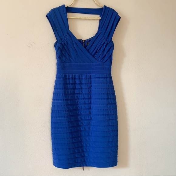 Adrianna Papell Blue Shutter Pleated Sheath Dress - Picture 3 of 8